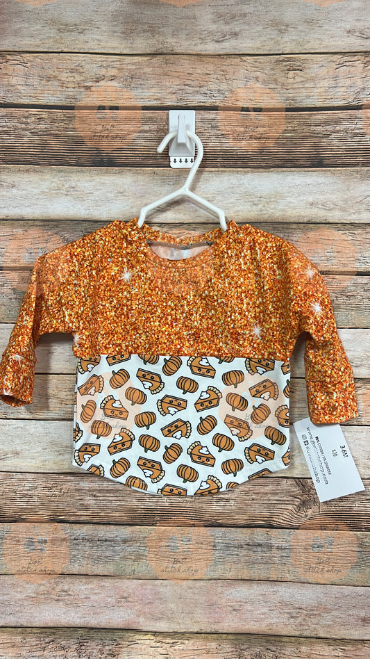 3-6m Glitter Pumpkin Pie Two Tone Tee